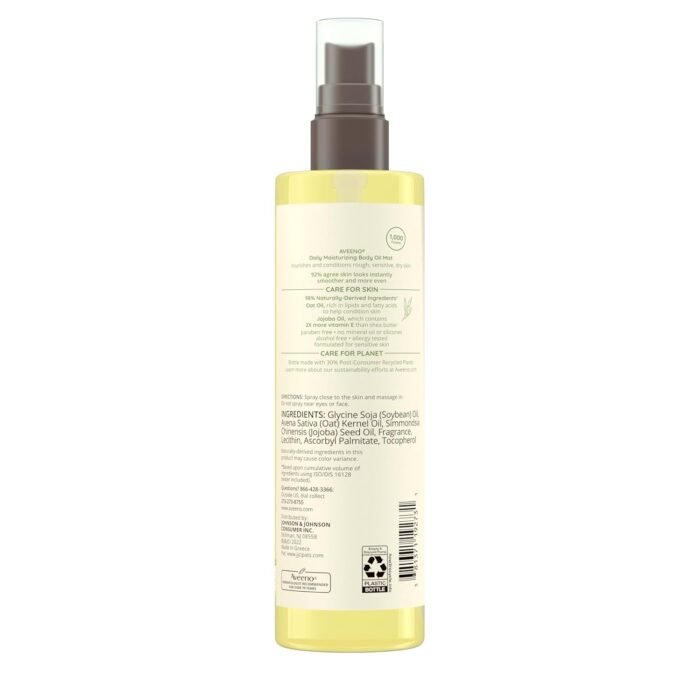 Aveeno Daily Moisturizing Body Oil, Body Mist for Dry Skin with Oat Oil and Jojoba Oil, Nourishing Body Spray with a Hypoallergenic Formula, 6.7 FL OZ - Image 8