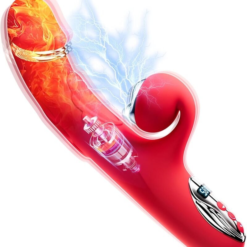Romi Thrusting Rabbit Vibrator 3 in 1 Heating Shocking Vibrating Dildo G Spot Massage Clitoral Stimulator with 8 Tapping Vibration and Electric Shock Modes Silicone Adult Sex Toy for Women Couple