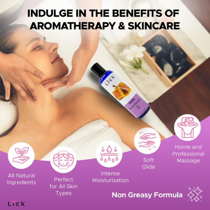 Honey Flavored Massage Oil for Couples – Edible Massaging Lotion with Vitamin E and Sweet Almond and Coconut Oil is Non Sticky and Gentle on Skin – Natural, Relaxing and Vegan Friendly (4 oz) - Image 3