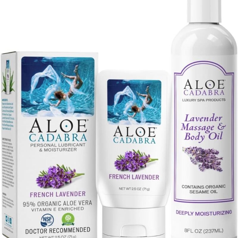 Aloe Cadabra Body Massage Oil and Personal Lubricant, for Men, Women, Couples, (Lavender, 2 Piece Set)