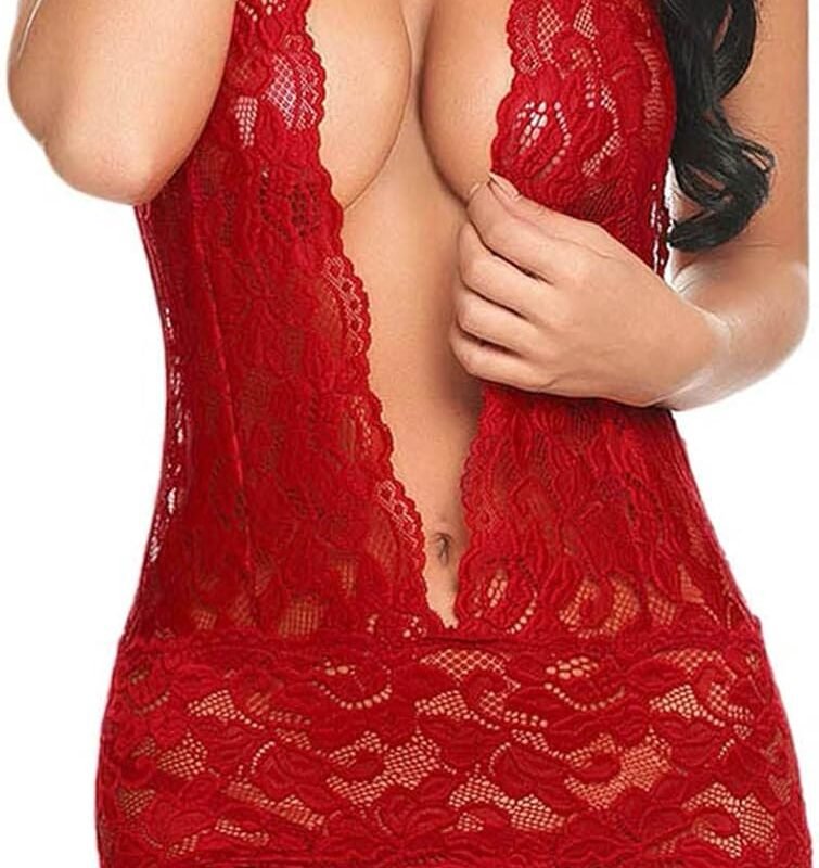 Lingerie for Women Sexy Lace Mini Babydoll for Sex Naughty Halter Deep V Boudoir Chemise See Through Nightgown Exotic Pajamas