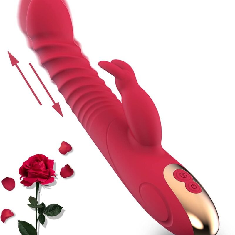 Realistic Vibrator Rose Thrusting Dildo Vibrators Adult Sex Toys Portable Personal Massager for Women Handheld Electric Rechargeable Massager with 8 Vibration Vibrating Modes (Red)