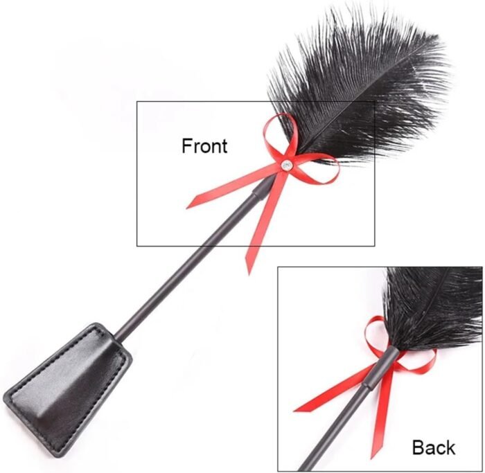 SM Flirting Tool Feather Whip Spanking Couple,Feather Sex Whip Crop BDSM Set, Dult Feather Tickler For Couples Sex Flogger BDSM, Feather Sex Adults Faux Leather Whip Sex Adults,Feather Sex Whip Crop B - Image 2