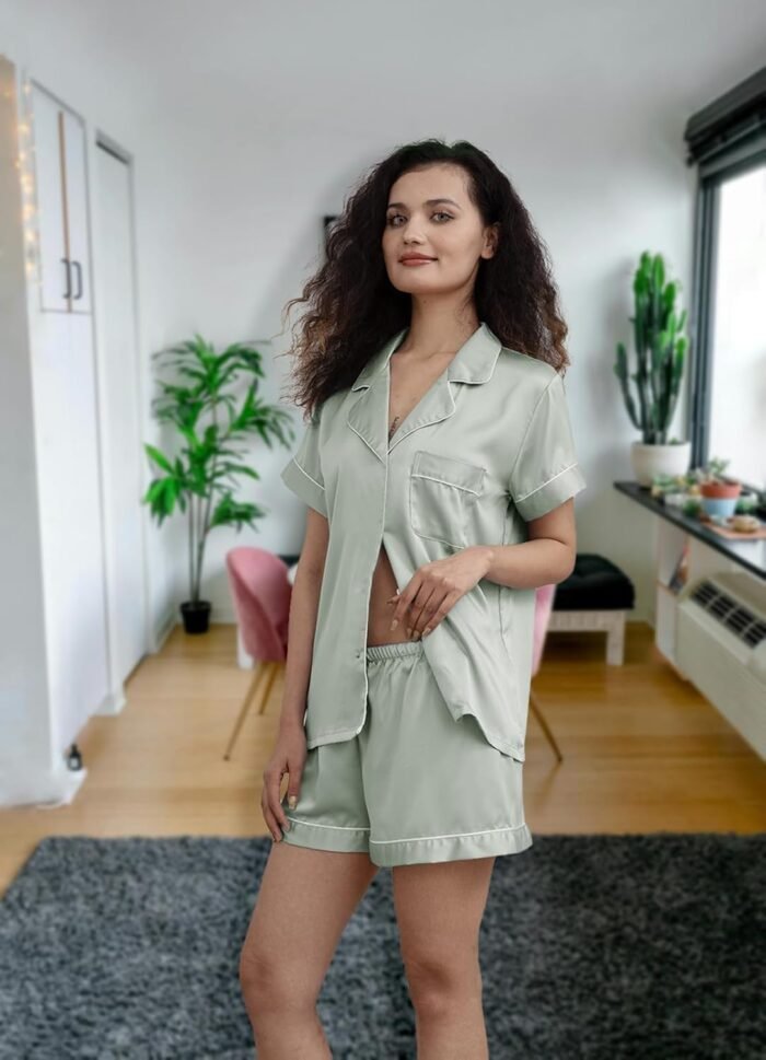 Womens Silk Satin Pajamas Loungewear Two-Piece Sleepwear Button-Down Floral Pj Set XS-4XL - Image 4