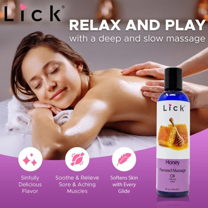 Honey Flavored Massage Oil for Couples – Edible Massaging Lotion with Vitamin E and Sweet Almond and Coconut Oil is Non Sticky and Gentle on Skin – Natural, Relaxing and Vegan Friendly (4 oz) - Image 5
