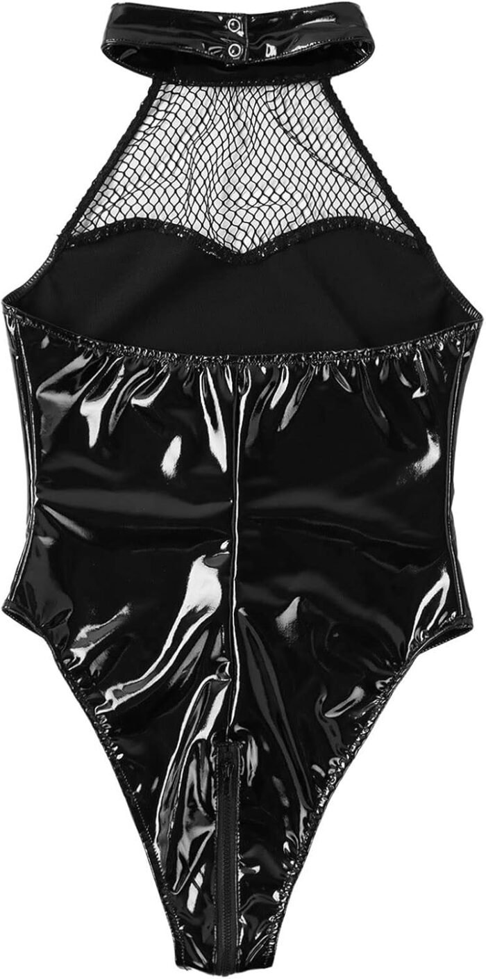 Sexy Fishnet Bodysuit Lingerie for Women Sex Naughty One Piece Wet Look Leather Lingerie Sluttly Teddy Babydoll - Image 7
