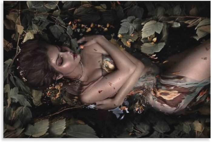 Fine Art Aesthetics Sexy Nude Woman in Leaves Erotic Art Mature Wall Art Canvas Wall Art Prints for Wall Decor Room Decor Bedroom Decor Gifts 12x18inch(30x45cm) Unframe-style