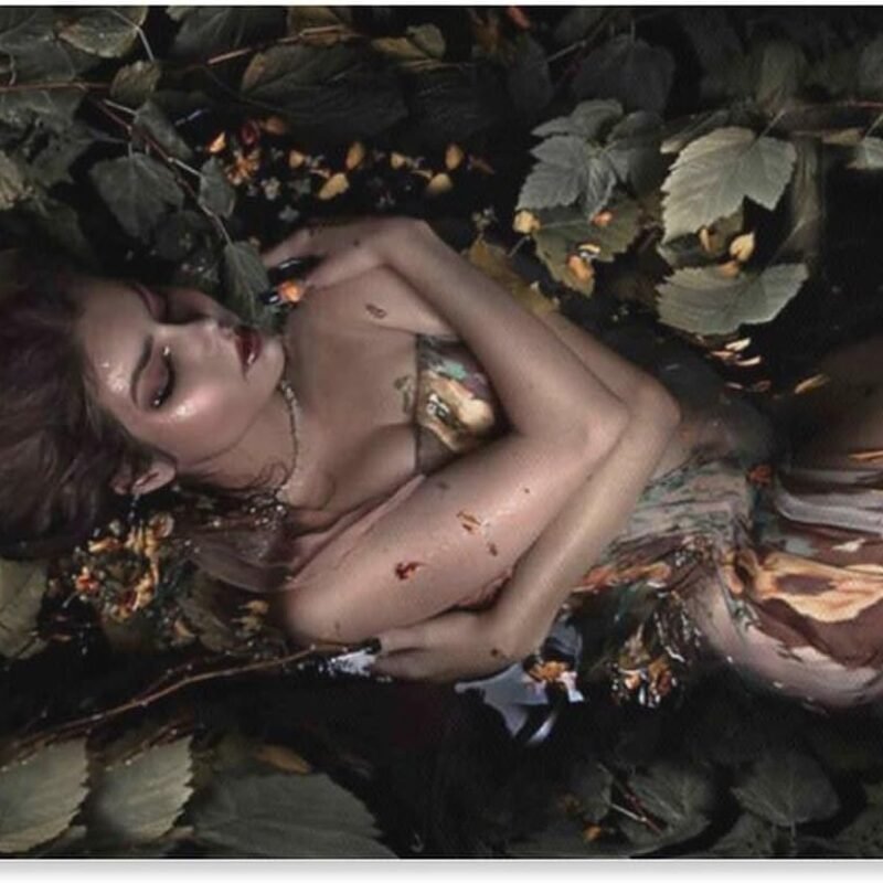 Fine Art Aesthetics Sexy Nude Woman in Leaves Erotic Art Mature Wall Art Canvas Wall Art Prints for Wall Decor Room Decor Bedroom Decor Gifts 12x18inch(30x45cm) Unframe-style