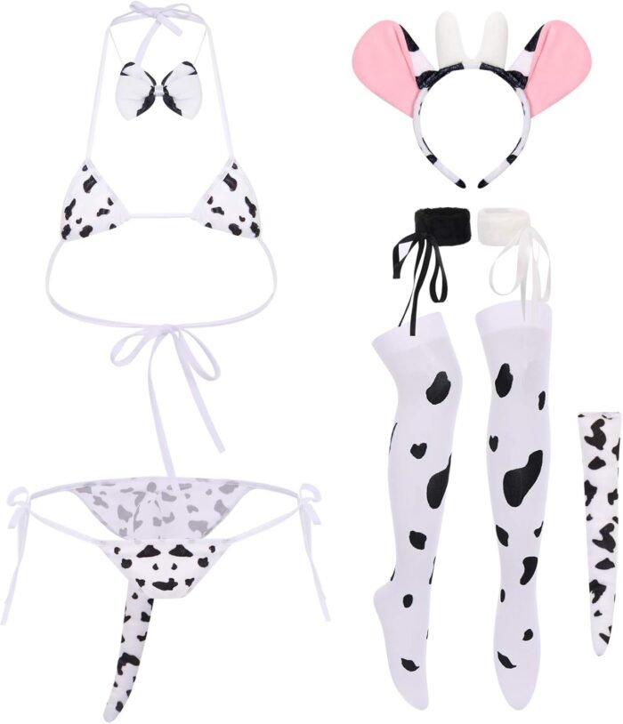 OBEEII Womens Dairy Cow Costume Lingerie Set Anime Japanese Babydoll Erotic Cosplay
