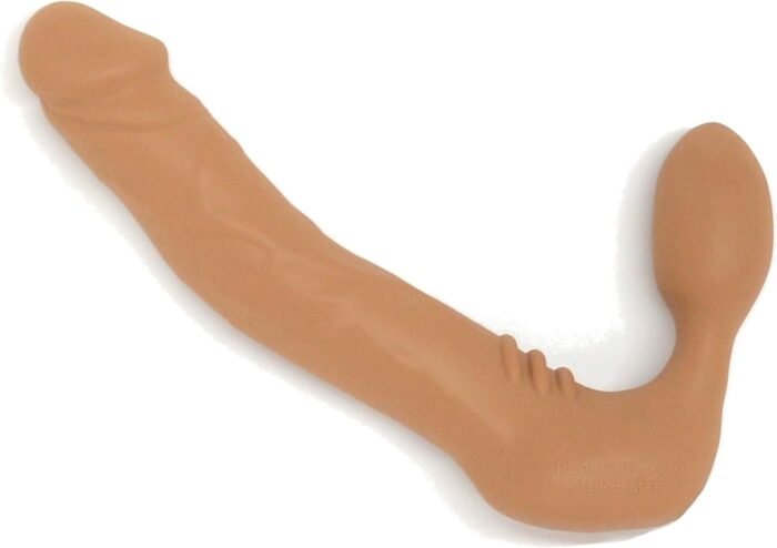 More Strapless Strap-on, Harness-Free Silicone Double Dildo (Without Vibrator) Extra Large Size: 6-3/4" X 1-5/8" Cocoa Tan