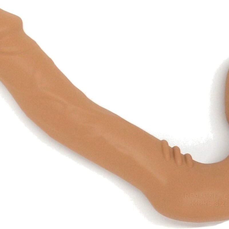 More Strapless Strap-on, Harness-Free Silicone Double Dildo (Without Vibrator) Extra Large Size: 6-3/4" X 1-5/8" Cocoa Tan
