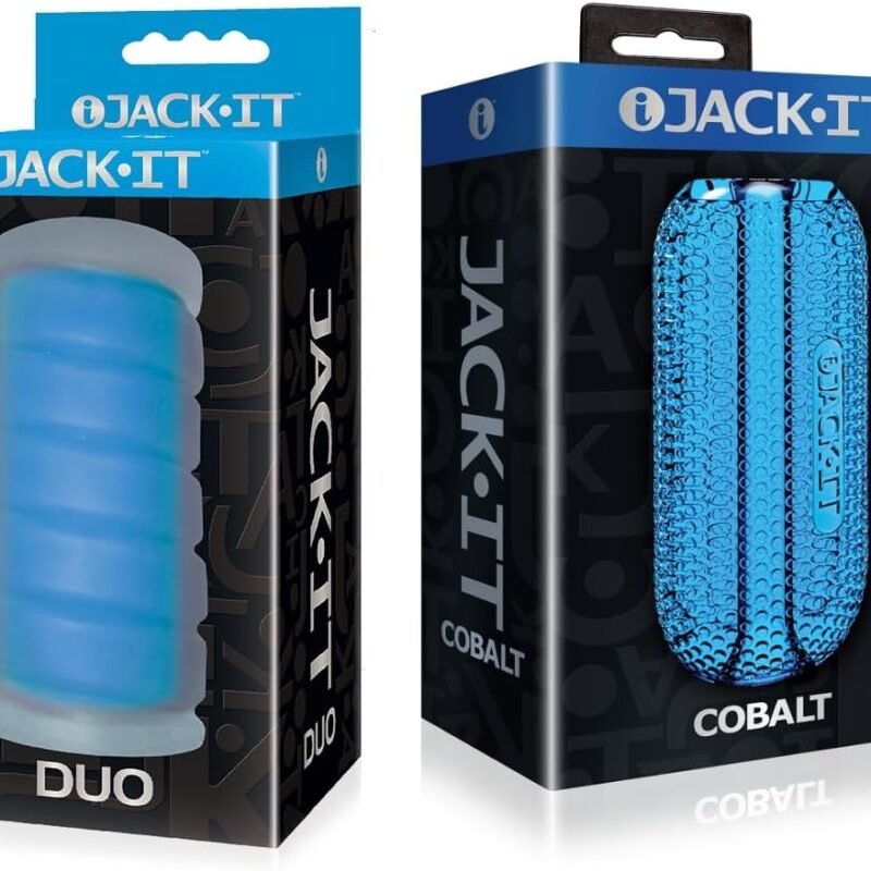 Sex Toy Couples kit of Jack-It Duo, Sky Blue and Icon Brands Jack-It Stroker Cobalt