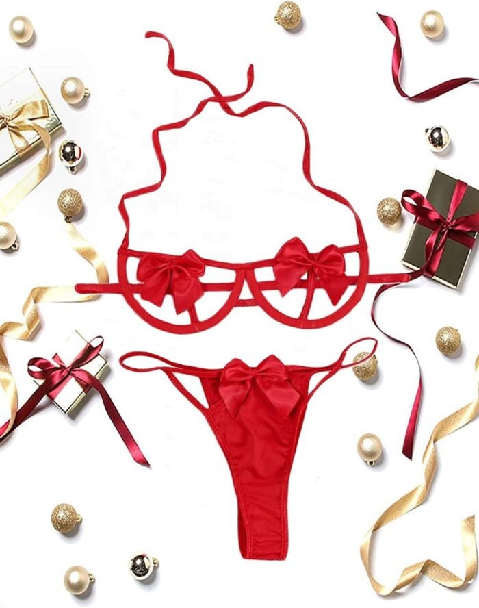 Kaei&Shi Present Bow Lingerie,Christmas Holiday Bra And Panty Set,Sexy Valentines Lingerie Sets Birthday Anniversary Boudoir - Image 5