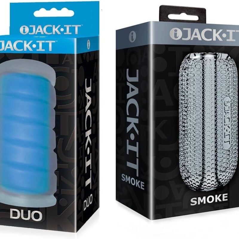Sex Toy Couples kit of Jack-It Duo, Sky Blue and Icon Brands Jack-It Stroker Smoke