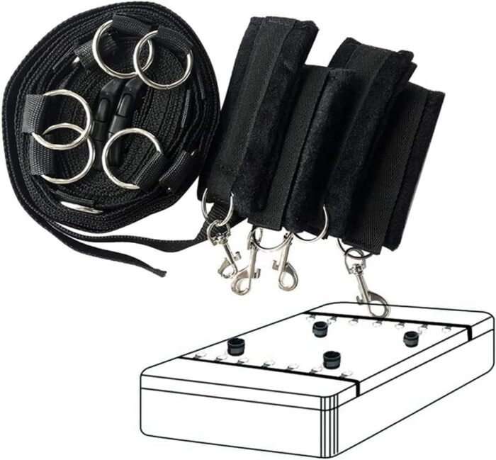 Bed Bondaged Restraints Sex Kit for Couples Under King Size Bed Sex Resistance Bands Bed Queen Sex Tied Down Straps for Adult Play Ankles and Wrists Sex Handcuffs Bedroom Blindfolds Toys Women Sweater - Image 6