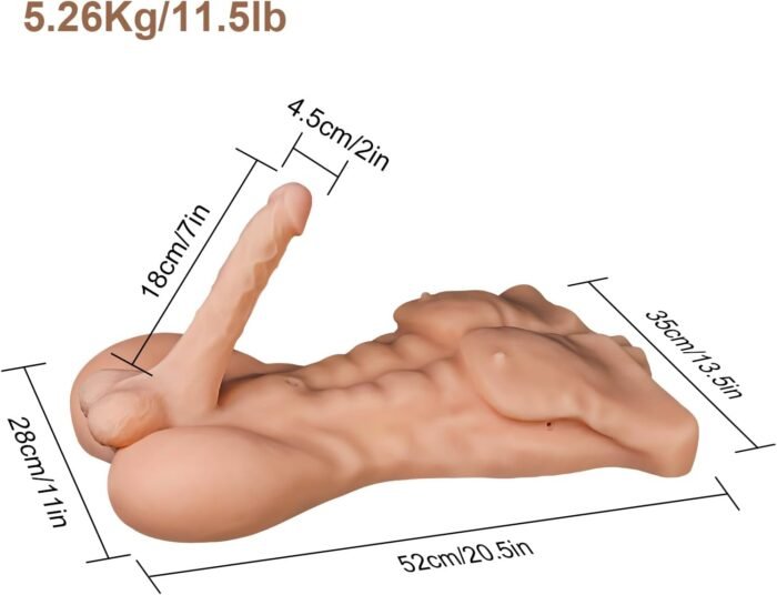 11.5 Lb Male Sex Doll Torso for Women & Gay Pleasure Silicone Toys with 7.5 Inch Flexible Bendable Huge Dildo & Soft Tight Anal & Flat Bottom for Riding Play 2 in 1 Unisex Tunnel Portable Masturbator - Image 2