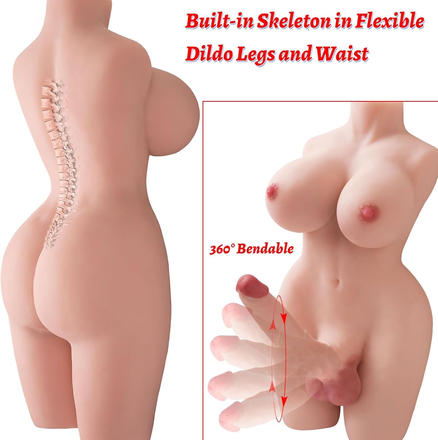 Shemale Sex Doll Torso, Lifelike Sex Doll for Gay Men Women, Realistic Sex Toy for Gay Sex Doll with Realistic Dildo Breasts and Anal, White Sex Dolls Ladyboy Sex Toys Dildo Unisex Masturbator 20lb - Image 7