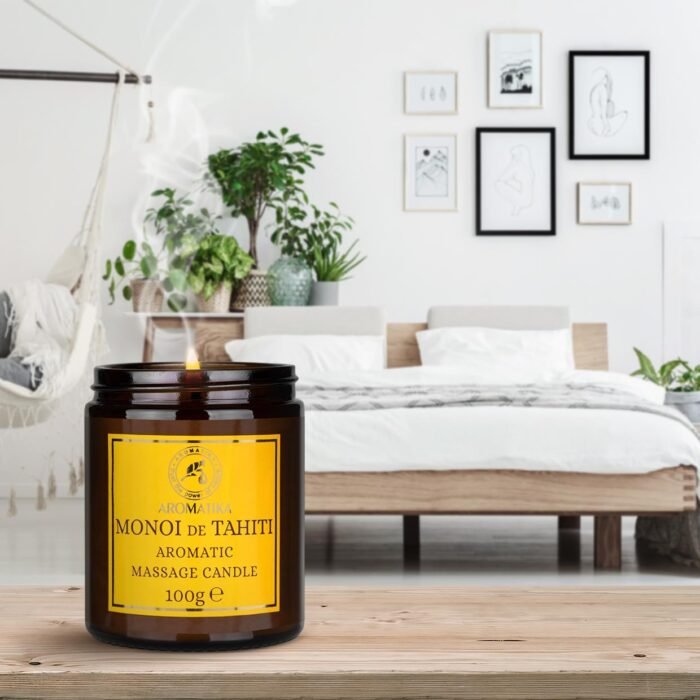 Scented Massage Candle Monoi de Tahiti - Soy Wax Candle 3.5Oz - Relaxing Massage Candle - Blend of Coconut & Almond & Monoi de Tahiti Oils - Vanilla Oleoresin - Skin Care - Beauty - Aromatherapy - Image 5