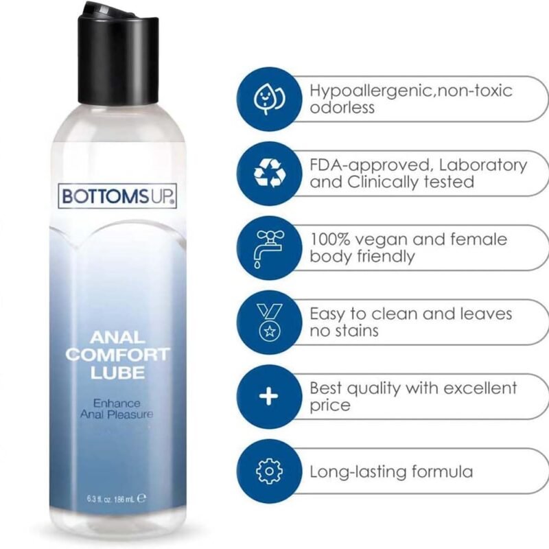Water-Based Anal Lube for Women Men Couples, 6.3 fl.oz Backdoor Relax Slippery Lubricant Gel,Non-Staining