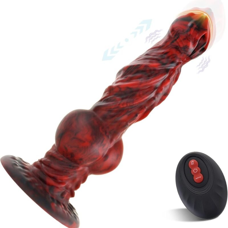 LEEWEDENG Thrusting Dildo Vibrator, 9.13 inch Silicone Big Monster Dildos with 7 Thrusting and 7 Vibration Mode, G spot Sex Toys with Suction Cup for Women,Men,Red-Black