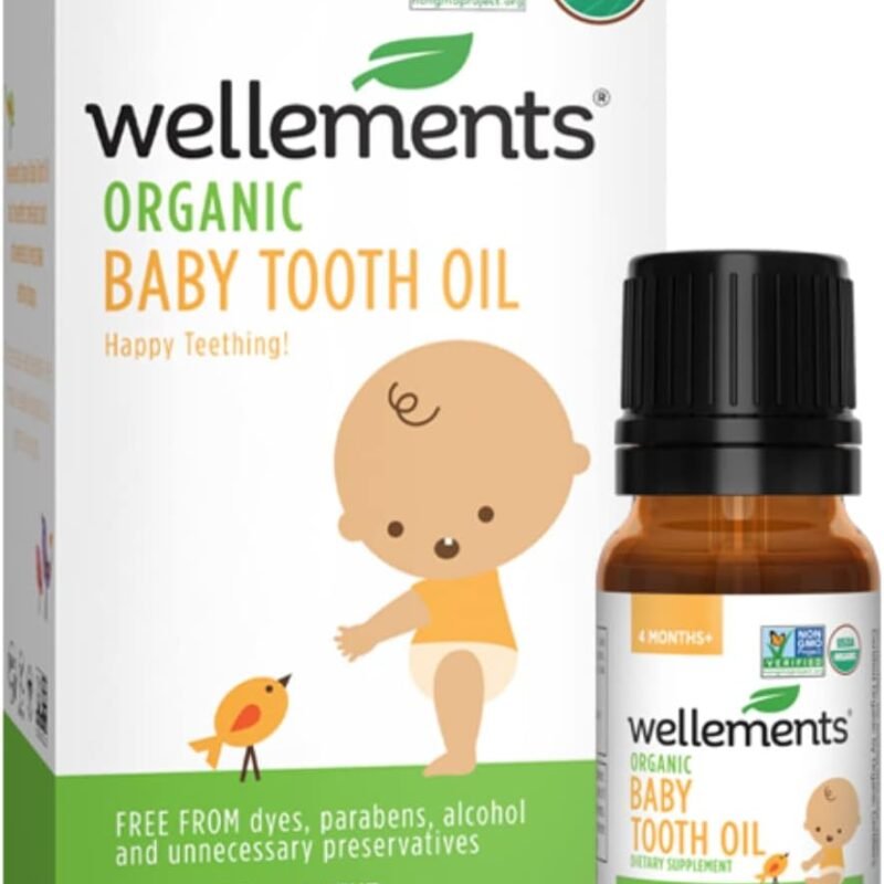Wellements Organic Baby Tooth Oil | Soothing Massage Oil for Tiny Gums, Helps Make Teething Happy, Made with Safe and Effective Certified Organic Ingredients | 0.5 Fl Oz. 4 Months +
