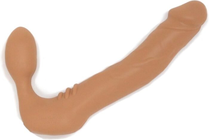 More Strapless Strap-on, Harness-Free Silicone Double Dildo (Without Vibrator) Extra Large Size: 6-3/4" X 1-5/8" Cocoa Tan - Image 2
