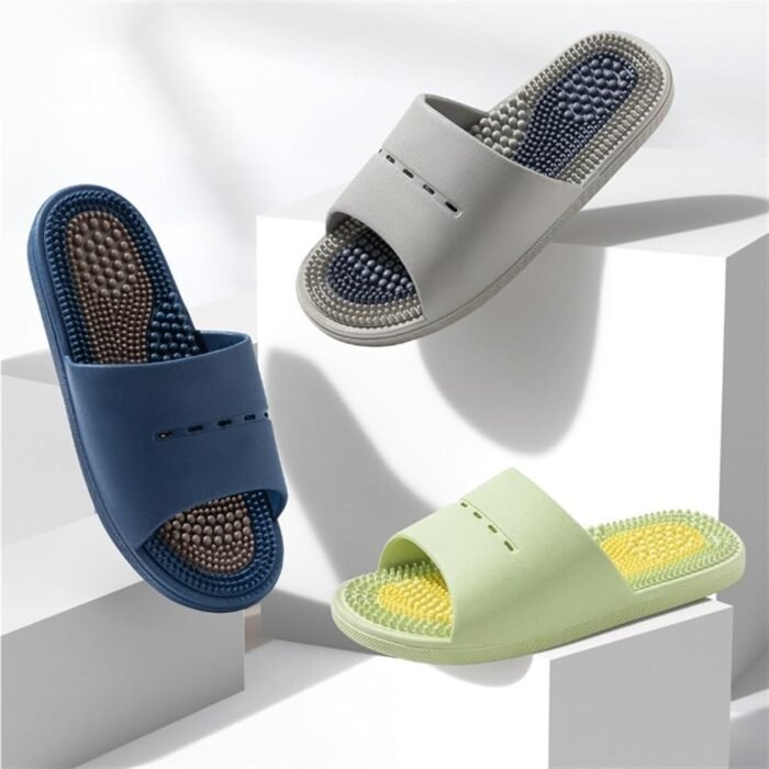 Reflexology Massage Slippers Men Women Acupressure Foot Open Toe Sandals Summer Couples Home Shower Shoes Relieves Nerve Tension and Pain in The Feet(Black,9.5/10) - Image 2