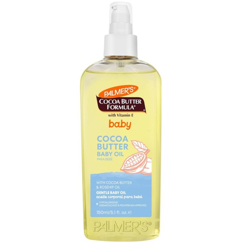 Palmer's Baby Oil, Cocoa Butter Formula Gentle Body Oil, 5.1 fl oz, Nourishing Massage Oil for Delicate Skin with Vitamin E & Argan Oil, 48-Hrs Moisture, Dermatologist Tested Baby Essentials