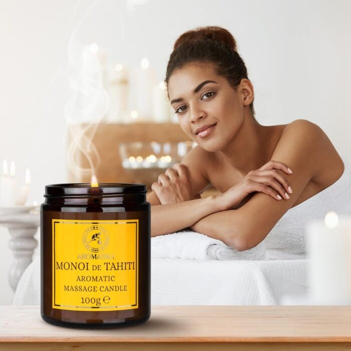 Scented Massage Candle Monoi de Tahiti - Soy Wax Candle 3.5Oz - Relaxing Massage Candle - Blend of Coconut & Almond & Monoi de Tahiti Oils - Vanilla Oleoresin - Skin Care - Beauty - Aromatherapy - Image 4