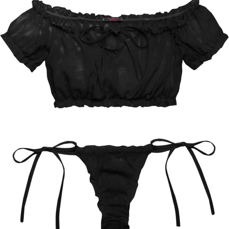 Avidlove Bra and Panty Set Ruffle Lingerie Set Mesh Babydoll Chemise