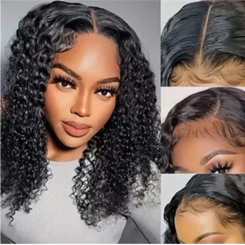 13x6 Glueless Wigs Human Hair Pre Plucked Pre Cut Lace Front 200% Density Mongolian Curly Human Hair Wig Undetectable HD Lace Wig 100% Unprocessed Virgin Hair Wear and Go Short Kinky Curly 14inch