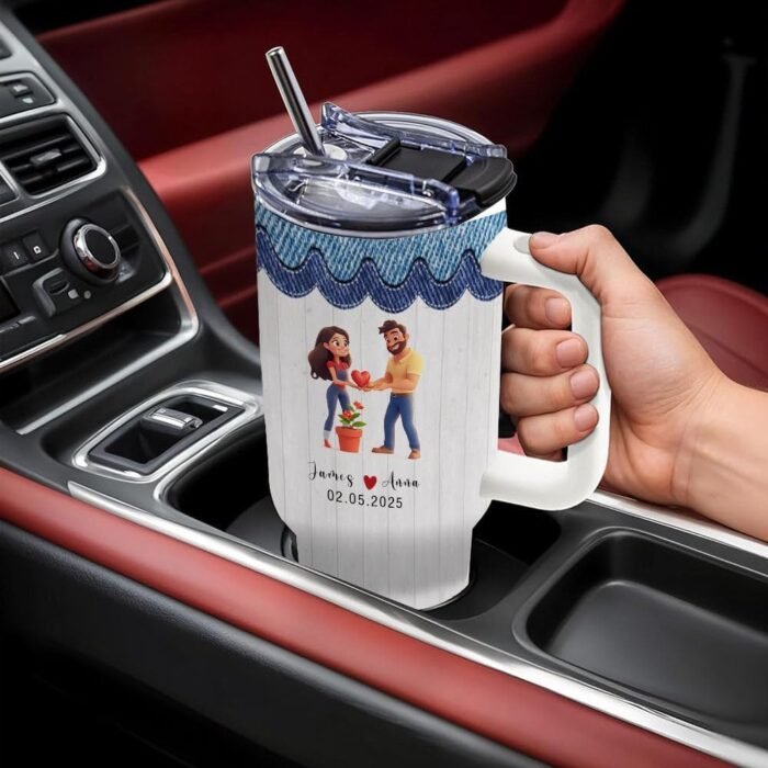 40oz Tumbler with Handle – Valentine's day massage-Personalized Couple Gift for Anniversary Wedding Gift, Birthday, Mother's Day, Valentine’s Day shgv55 - Image 5