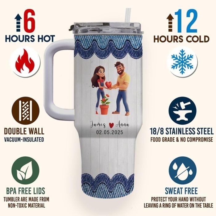 40oz Tumbler with Handle – Valentine's day massage-Personalized Couple Gift for Anniversary Wedding Gift, Birthday, Mother's Day, Valentine’s Day shgv55 - Image 4