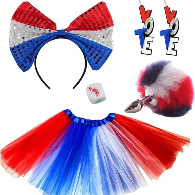 Adult Gay Toy Fox Tail Furry Anal Butt Plug Animal Independence Day Party Costume American Flag Earring Tutu Headband Sex Dice Set 5PC