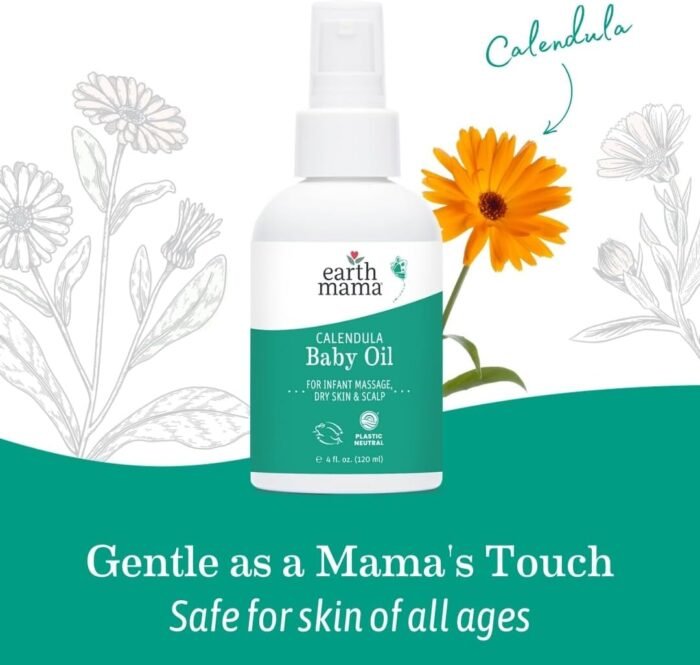 Earth Mama Calendula Baby Oil | Massage Oil for Newborn Skin Care, Dry Skin & Scalp Moisturizer, Fragrance Free, 4-Fluid Ounce - Image 7