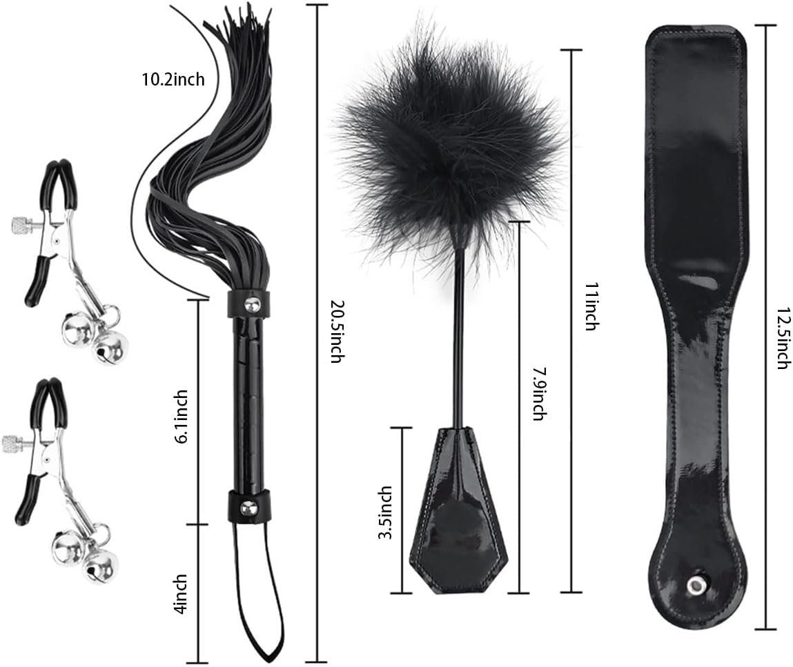 Adult Sex Whip Spanking Paddle Feather Tickler Nipple Clamps Clip BDSM Training Kit Fetish Toys Couples Role Play Leather Whip - Image 2