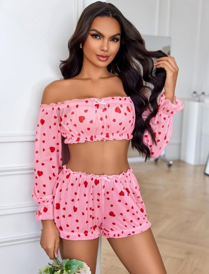 Avidlove Lingerie Sets for Women Sexy Long Sleeve Off Shoulder Ruffle Bra and Panty Set - Image 4