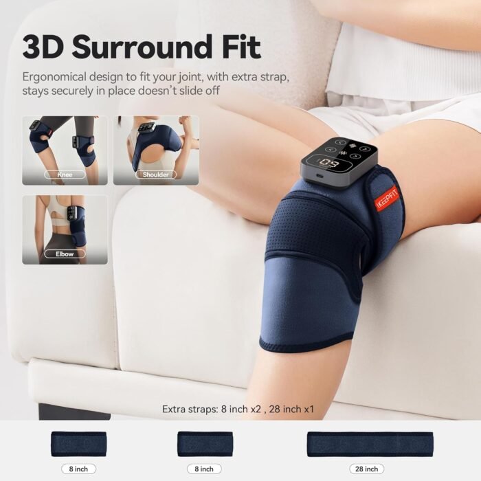 Cordless Knee Massager with Heat Vibration for Pain Relief MAXwarm 4.0[2025 Upgraded] - Electric Heated Knee Brace with 5 Heat Levels and 3 Massage Mode, Gifts for Men Women(Blue, 1-Pack) - Image 5