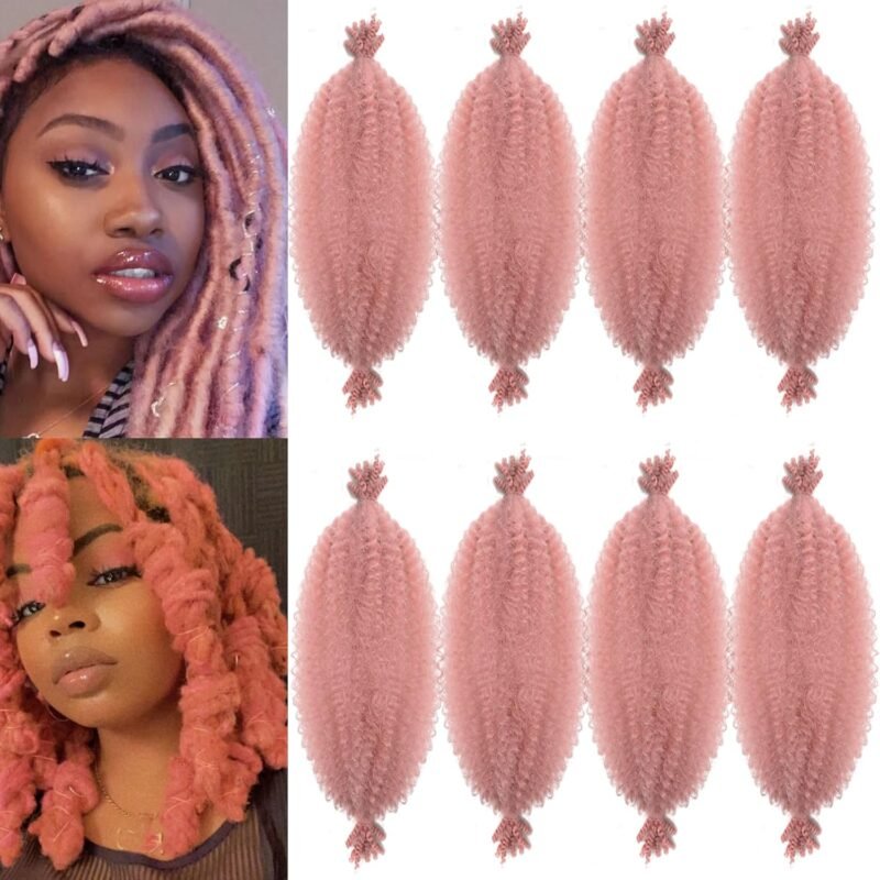 8 Packs Springy Afro Twist Hair Pink Marley Twist Braiding Hair 8 Inch Kinky Twist Short Faux Locs Wrapping Hair for Soft Locs Passion Hair Extensions
