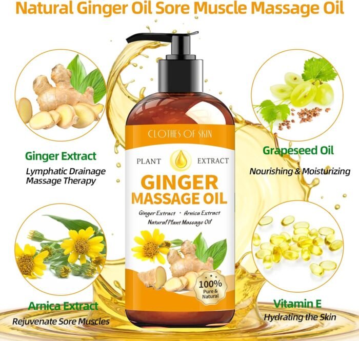 Ginger Oil Massage Oil for Massage Therapy,Ginger Oil Lymphatic Drainage Massage,Sore Muscle Massage Oil,Natural Ginger Body Oil for Gua Sha Massage with Arnica Oil-Warming,Relaxing,Soothing Muscles - Image 6