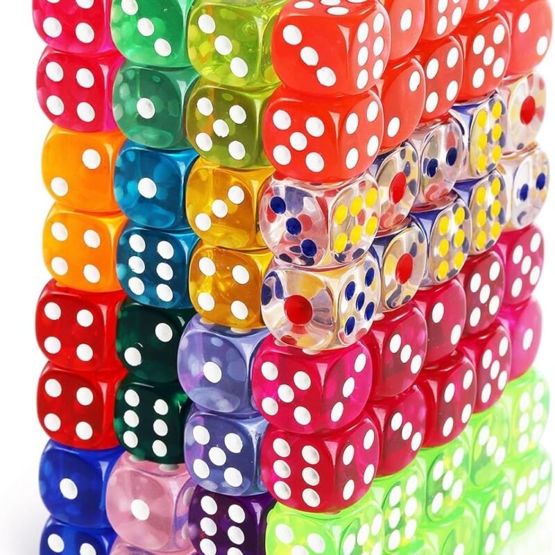 160 Pieces 6 Sided Game Dice, 16MM Translucent Acrylic Dice Set, Premium Vintage Colored Dices, Rounded Corners Bulk Dice for Table Games, RPG, Math Learning, 16 Colors