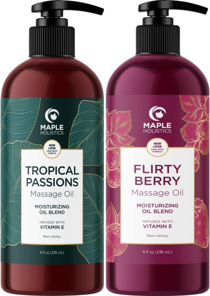 Scented Sensual Massage Oil for Couples - Tropical and Berry Full Body Massage Oils with Jojoba Coconut and Sweet Almond Oil with Sweet Aromas for Special Moments - Non GMO Gluten Free and Vegan