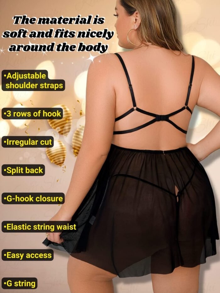 Kaei&Shi Unwrap Me Ribbon, Split Back, Flowy Gifts, 2PC Plus Size Lingerie - Image 3