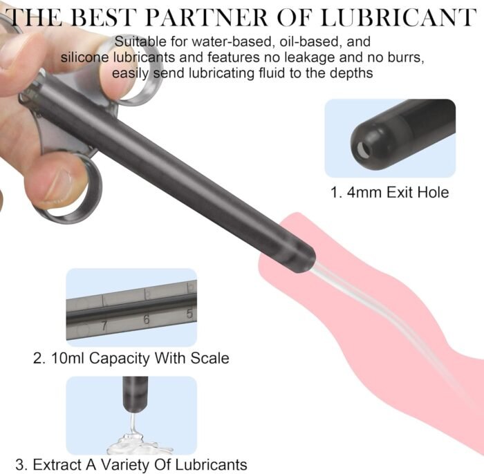 [2Pack+Storage Bag] Lube Applicator Syringe with 10ml Precise Scales, 6.5" Anal Lube Shooter with Air-Proof Silicone Cap Reusable Lubricant Tube Applicator for Women, Men & Couples, Black - Image 3
