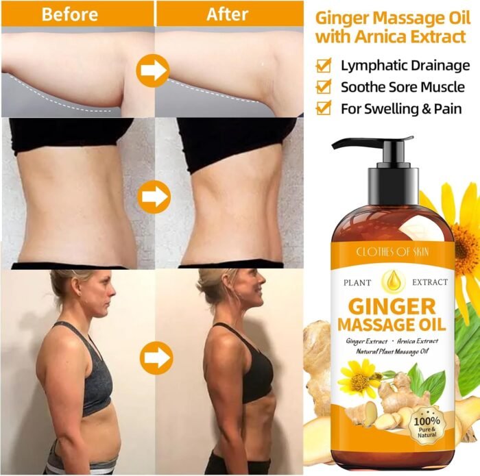 Ginger Oil Massage Oil for Massage Therapy,Ginger Oil Lymphatic Drainage Massage,Sore Muscle Massage Oil,Natural Ginger Body Oil for Gua Sha Massage with Arnica Oil-Warming,Relaxing,Soothing Muscles - Image 3