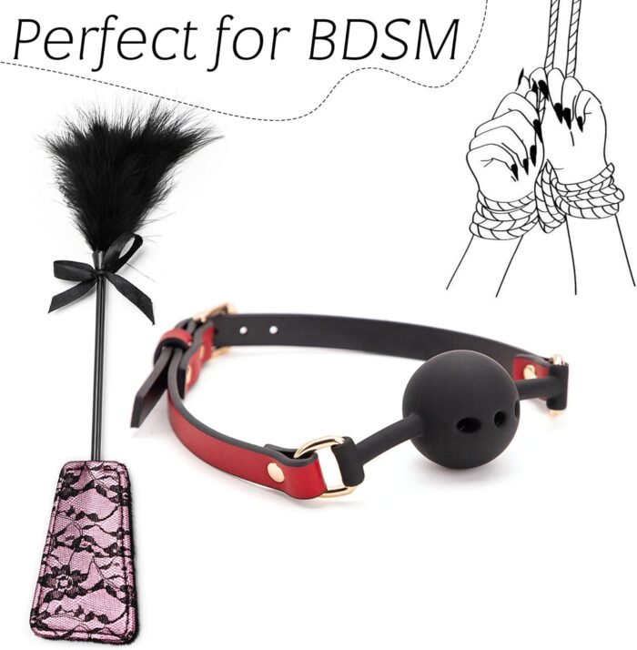 Silicone Bondage Ball Gag Double Ended Spanking Paddle Feather Tickler Bondage Restraints Sex Gag Muzzles BDSM Kit Adjustable Mouth Gag Open Mouth Sex Flirting Toys for Couples Women Men - Image 3