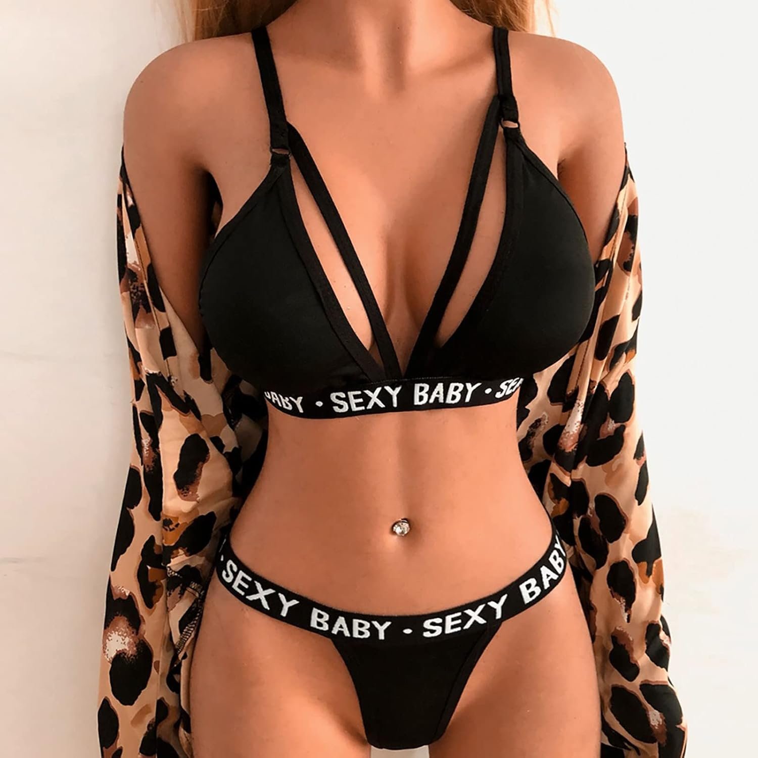 Women 2pcs Sexy Bra and Panty Lingerie Sets Solid Letter Print Straps Push Up Sleepwear Underwear for Sex Naughty - Image 2