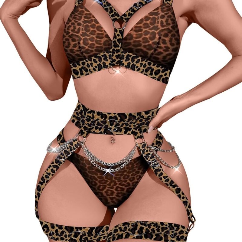 Lilosy Sexy Chain Strappy Garter Belt Women Lingerie Set Rave Outfits