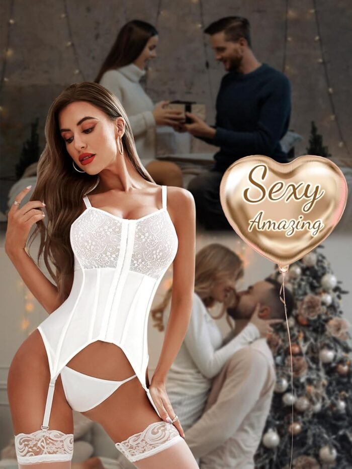 Women's Sexy Lace Lingerie Set with Garter Belt Bodysuit Teddy and Panty - Image 4