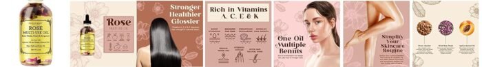 Multi-Use Oil for Face, Body and Hair - Organic Blend of Apricot, Vitamin E and Sweet Almond Oil Moisturizer for Dry Skin, Scalp and Nails - Rose Petals, and Bergamot Essential Oil - 4 Fl Oz - Image 3